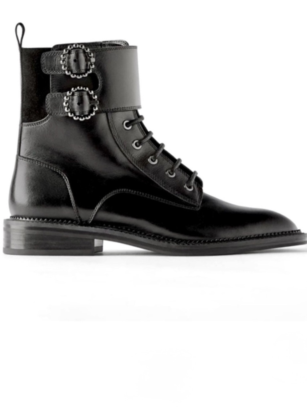Zara Leather Ankle Booties Black Buckles size 6.5 Whimsigoth Boots